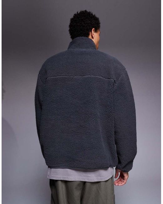 ASOS Blue Relaxed Funnel Neck Borg Sweatshirt for men