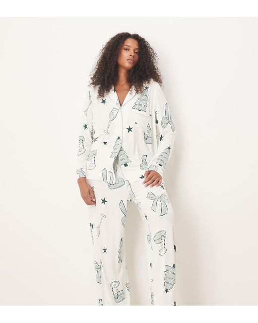 ASOS White Asos Design Curve Super Soft Long Sleeve Shirt & Trouser Pyjama Set With Contrast Piping