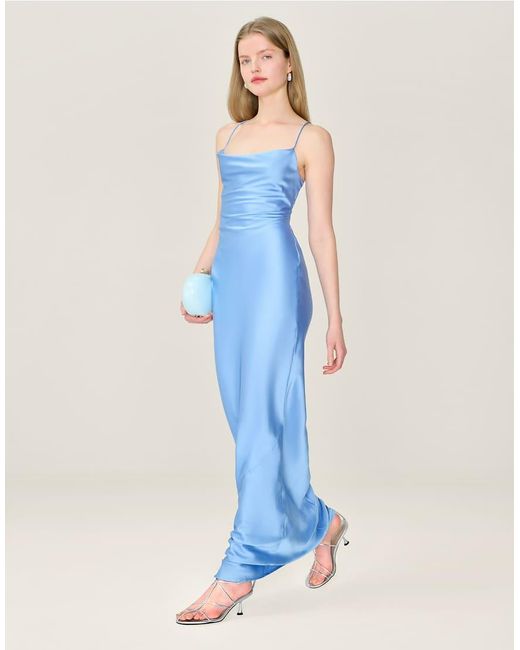 OMNES Blue Dresses Ginny Satin Maxi Dress With Tie-Back