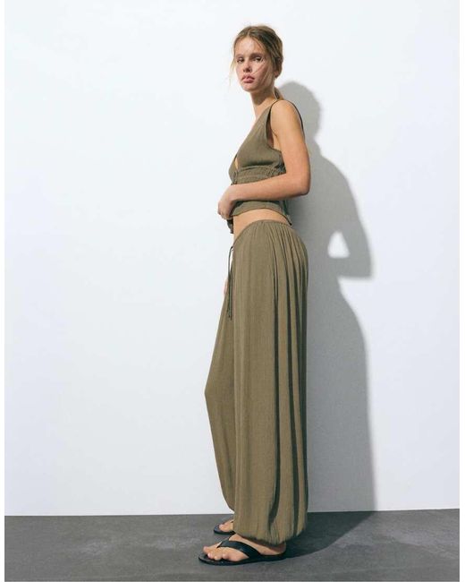 Pull&Bear Green Sarouel Crepe Trousers