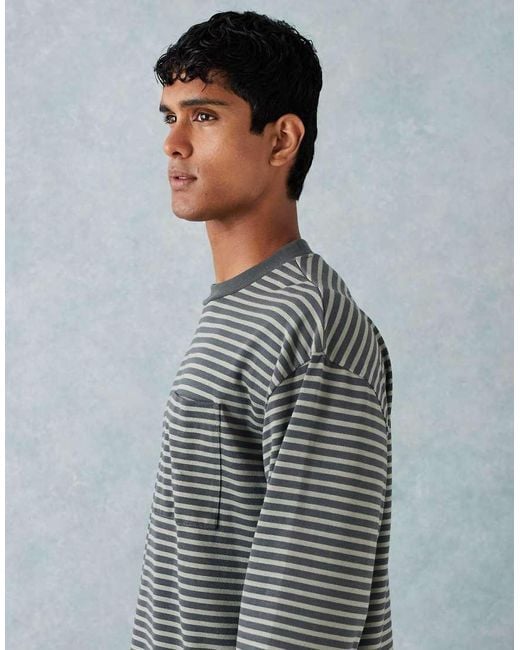 ASOS Gray Heavyweight Boxy Oversized Long Sleeve T-shirt With Pocket Detail for men