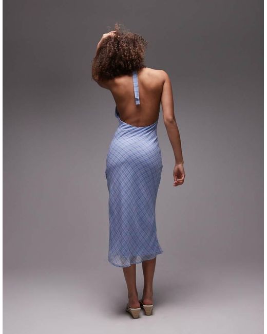 Vestido Midi Azul A Cuadros Con Cuello Halter De emory park de color Purple