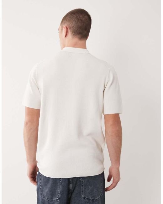 ASOS White Essential Knitted Cotton Blend Zip Polo for men