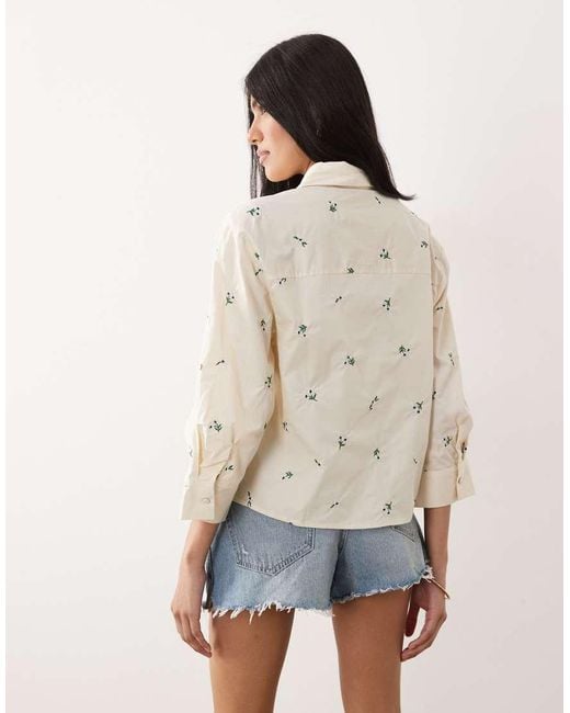 Mango Natural Cropped Classic Shirt With Flower Print