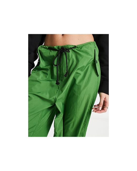 Noisy May Green Drawstring Parachute Trousers