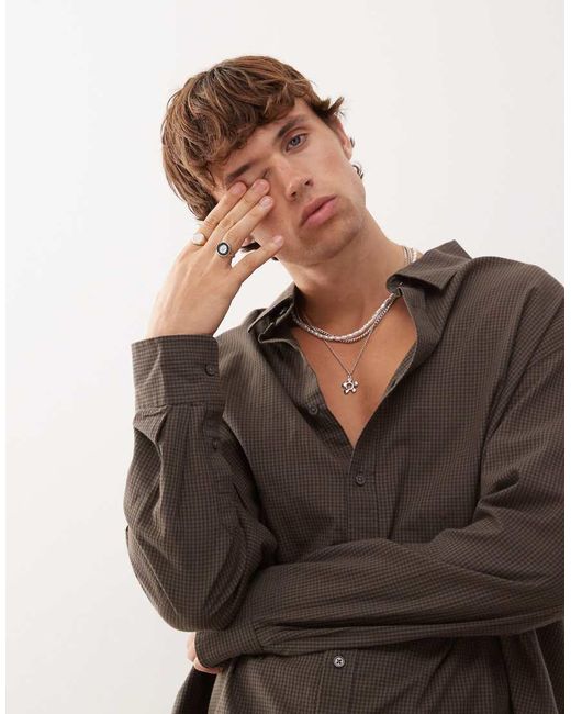 Camisa A Cuadros Pequeños De Corte Suelto De Weekday de hombre de color Brown