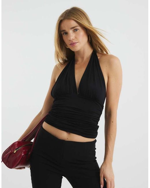 Top Fruncido Con Cuello Halter De River Island de color Black