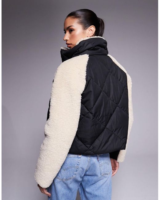 Barbour Blue Oversized Quilted Jacket With Fleece Sleeves