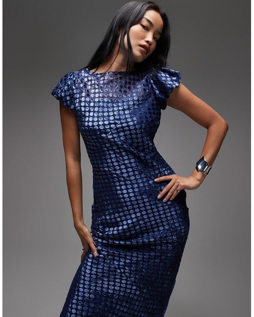 ASOS Maxi-Jurk Van Fluweel Met Burn-Out Motief En Lage Ronde Hals in het Blue