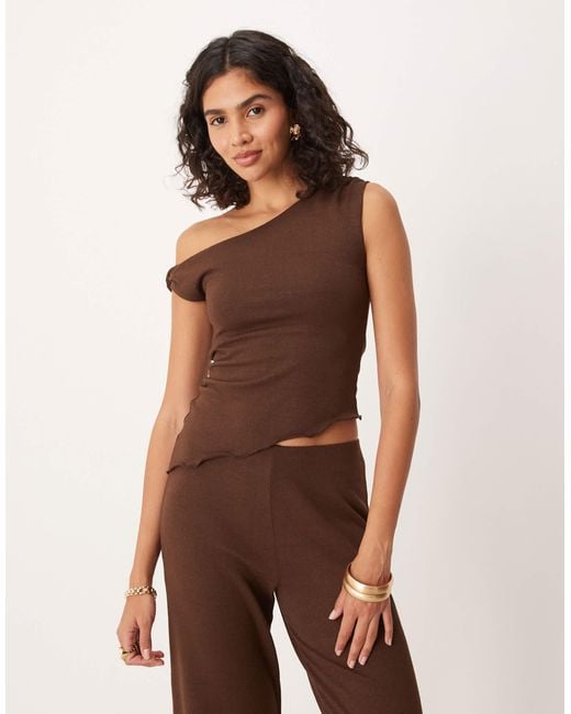 ASOS Brown Co-ord One Shoulder Top With Asymmetric Hem