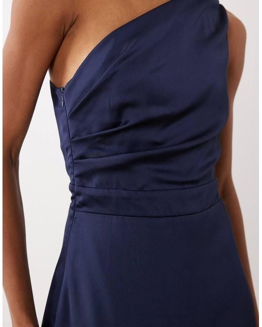 TFNC London Blue Bridesmaid Satin One Shoulder Wrap Skirt Maxi Dress