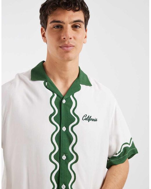 ASOS Green Relaxed Revere Shirt With Chest And Border Print for men