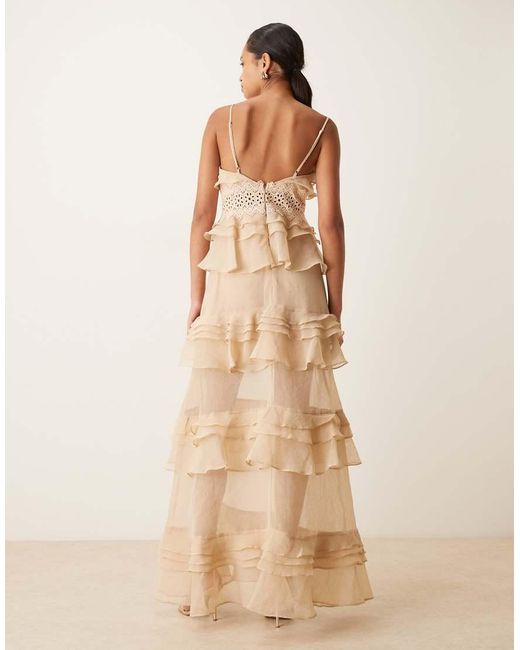 True Decadence Natural Tiered Ruffle Maxi Dress