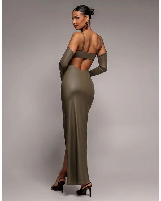 Goddiva Brown Faux Leather Cut Out Maxi Dress