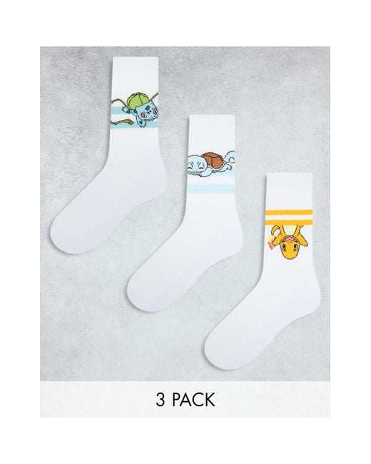 ASOS White 3 Pack Triple Character Pokémon Sock for men