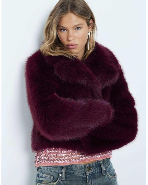 River Island Red Faux Fur Short Plush Jacket