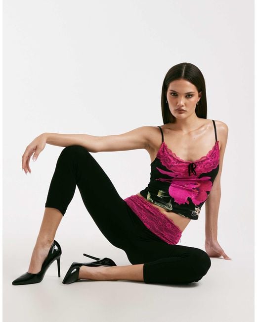 I.AM.GIA Multicolor Adella Super Soft Slinky Contrast Lace Diamante Logo Cami Top