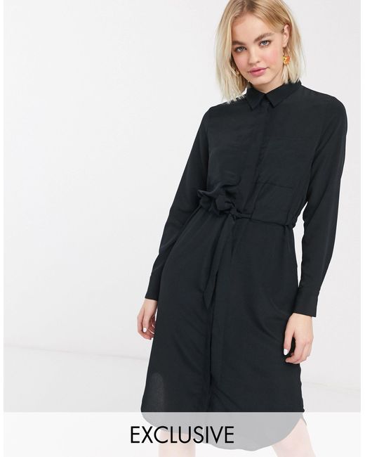 black midi shirt dress with sleeves