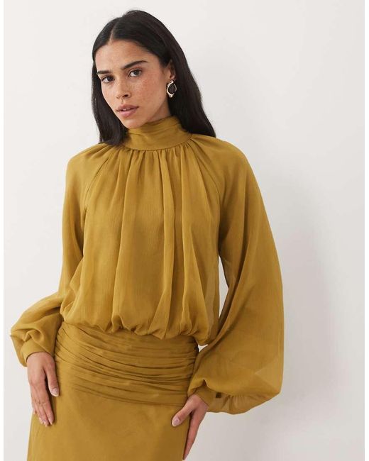 ASOS Multicolor High Neck Drape Chiffon Maxi Dress With Neck Tie