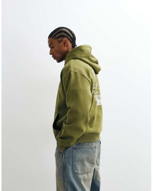 ASOS Green Oversized Boxy Hoodie With Back Print for men