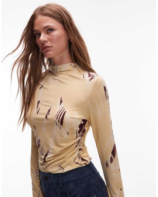 & Other Stories Natural Jersey Top Side Ruche With Long Sleeves