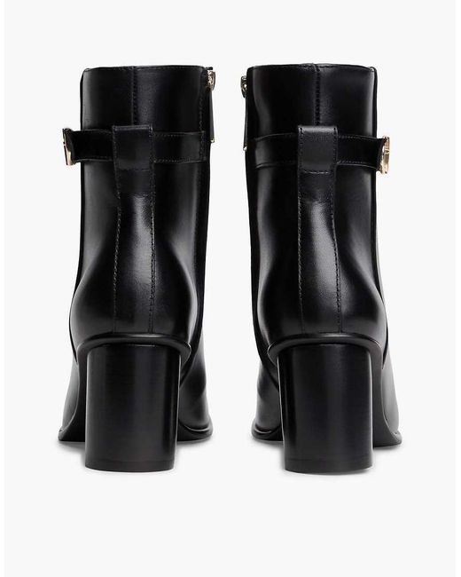 Tommy Hilfiger Black Leather Buckle Strap Block Heel Ankle Boots