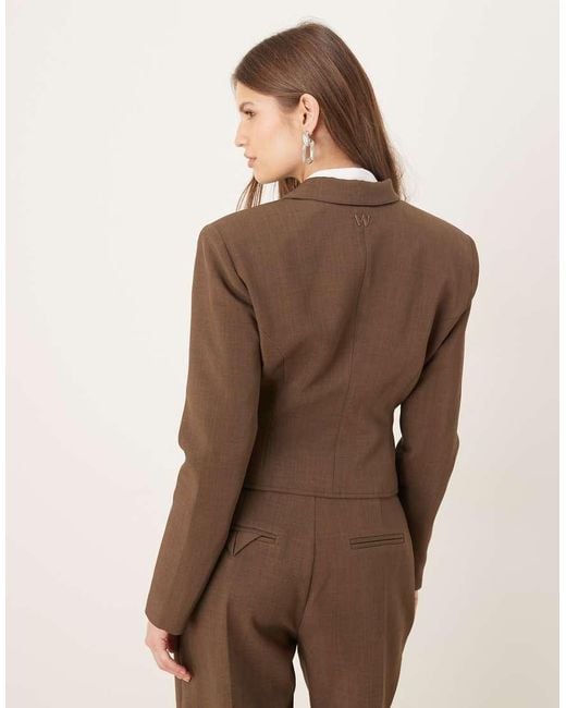 Wanderdoll Brown Maeve Tailored Zip Through Shoulder Pad Detail Shirt Co-ord