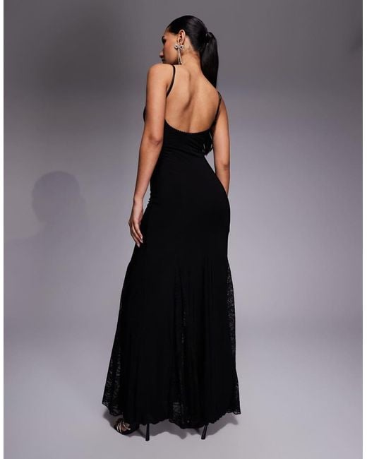 Fashionkilla Black Exclusive Slinky Lace Goget Detail Low Back Cami Maxi Dress