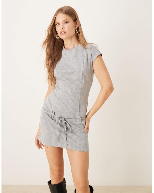 ASOS Gray Cap Sleeve Belted Mini Dress