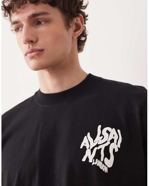 AllSaints Black Orlando Logo Print Oversized T-Shirt,, Washed for men