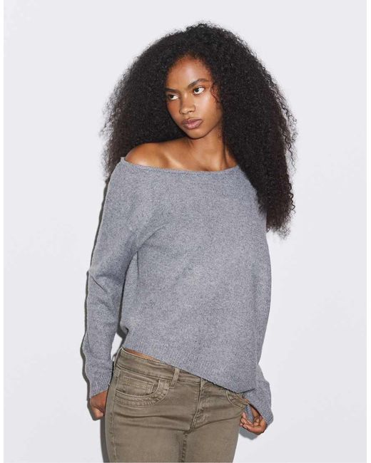 Stradivarius Gray Asymmetric Knit Sweater