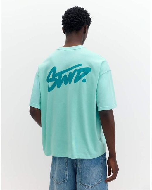 Pull&Bear Blue Stwd Logo Boxy Oversized T-shirt for men
