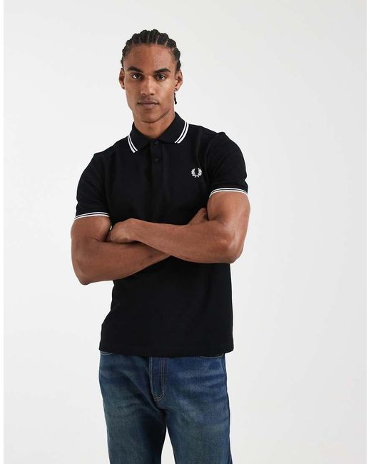 Fred Perry Black Twin Tipped Logo Polo for men