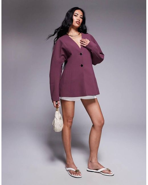 ASOS Purple Collarless Nipped Waist Blazer