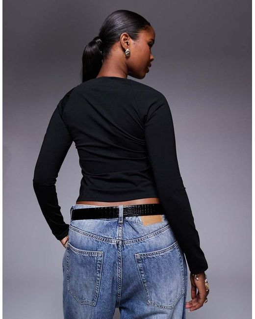 ASOS Blue Shrug Detail Long Sleeve Top With Curve Bust