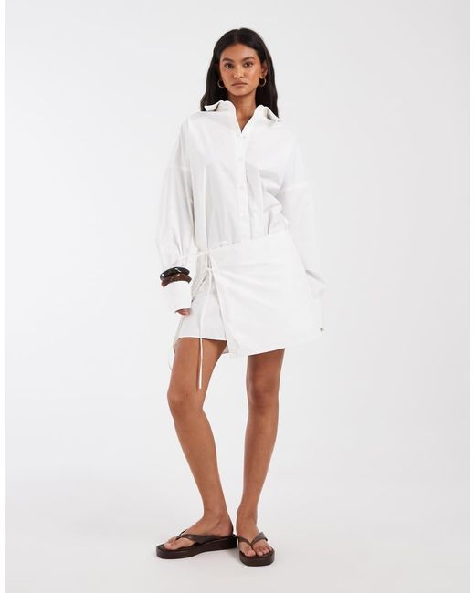 & Other Stories White Mini Shirt Dress With Tie Waist Detail