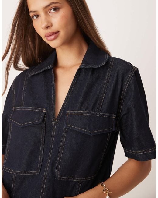 Jdy Blue V-Neck Boxy Denim Top