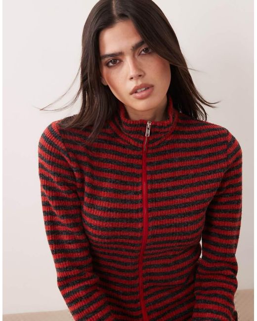 Lioness Red Apex Knitted Funnel Neck Zip Through Jumper Co-ord