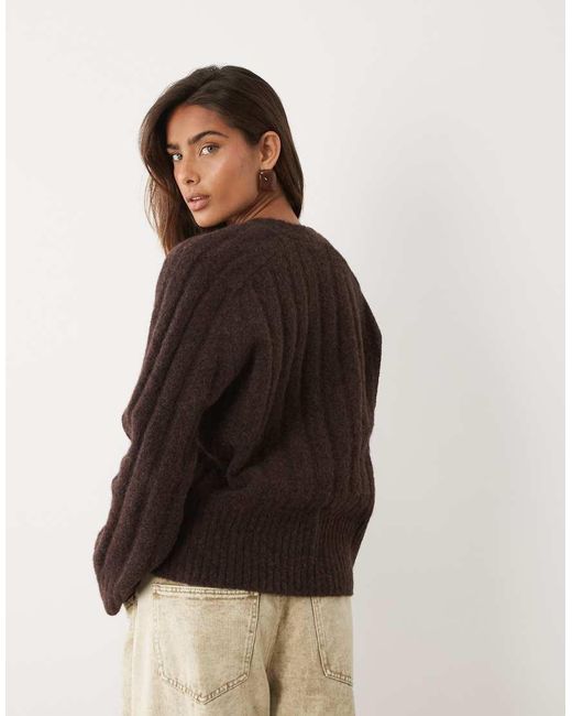 ASOS Brown Edge To Edge Wide Rib Cardigan