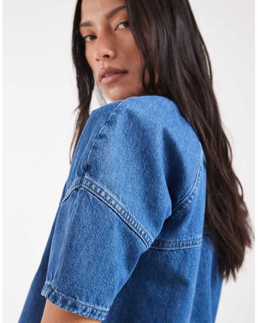 ASOS Blue Raglan Cocoon Sleeve Smock Denim Top