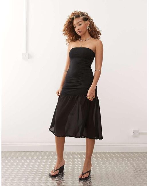 Motel Sachiko Chiffon Overlay Bandeau Maxi Dress in Natural | Lyst UK