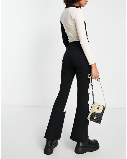VIOLET ROMANCE Black Spliced Wide Leg Pants With Lettuce Hem (part Of A Set)