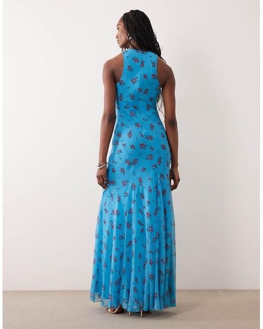 ASOS Blue Asos Design Tall Racer Neck Bias Maxi Dress With Godet Hem