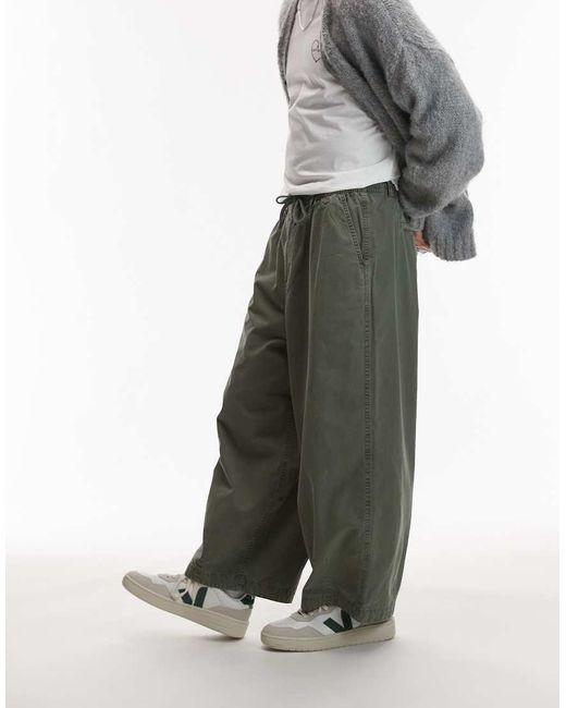 Topman Gray Twill Oversized Cropped Pants for men