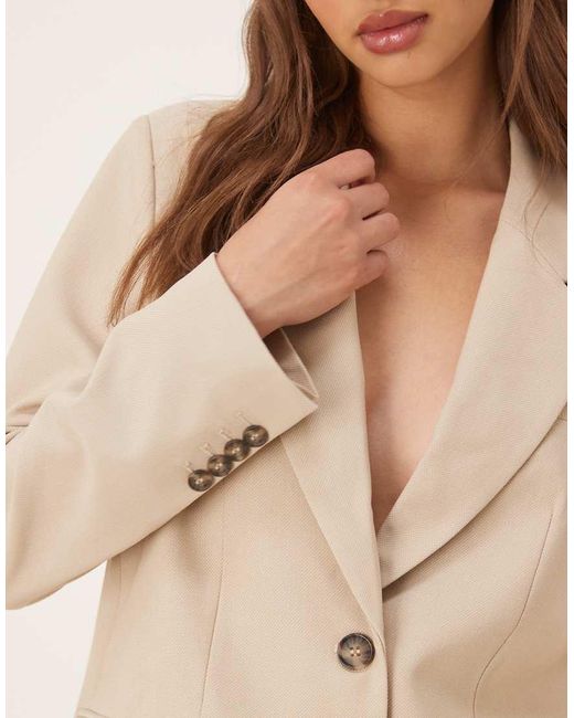 Y.A.S Natural Oversized Blazer With Tortoise Shell Button Detail Co-ord