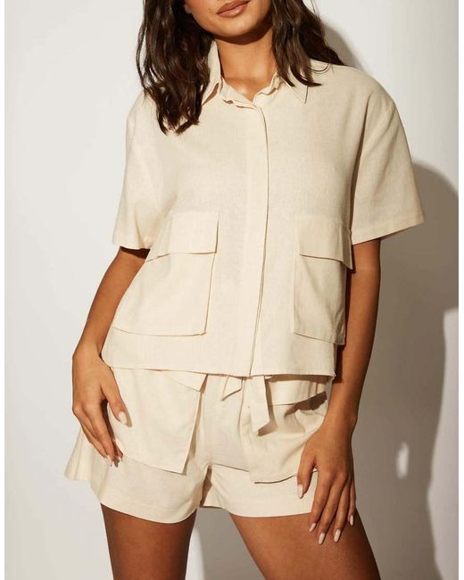 South Beach Natural Linen Blend Utility Beach Shirt