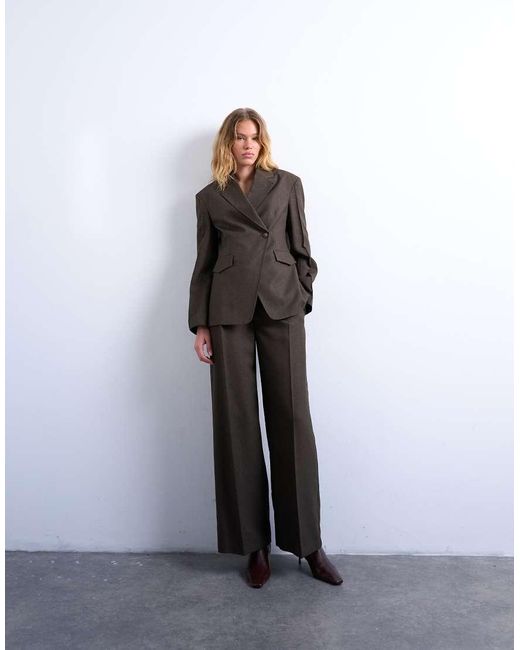 TOPSHOP Brown Co Ord High Waisted Belted Trouser