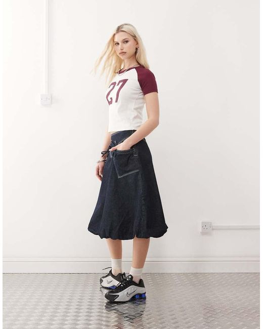 Collusion Red Bubble Hem Midi Skirt