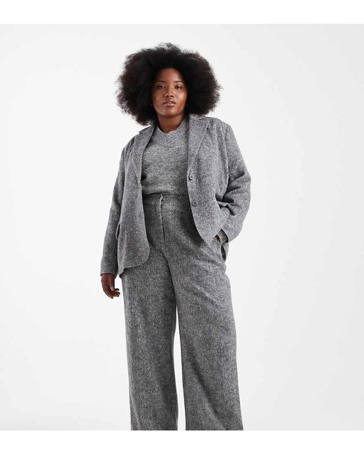 Renee Studio Gray Plus Exclusive Brushed Wool Look Tailored High Rise Wide Leg Pants