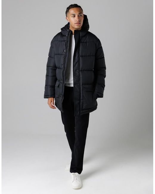 French Connection Blue Hooded Parka Longline Zip-Through Jacket for men